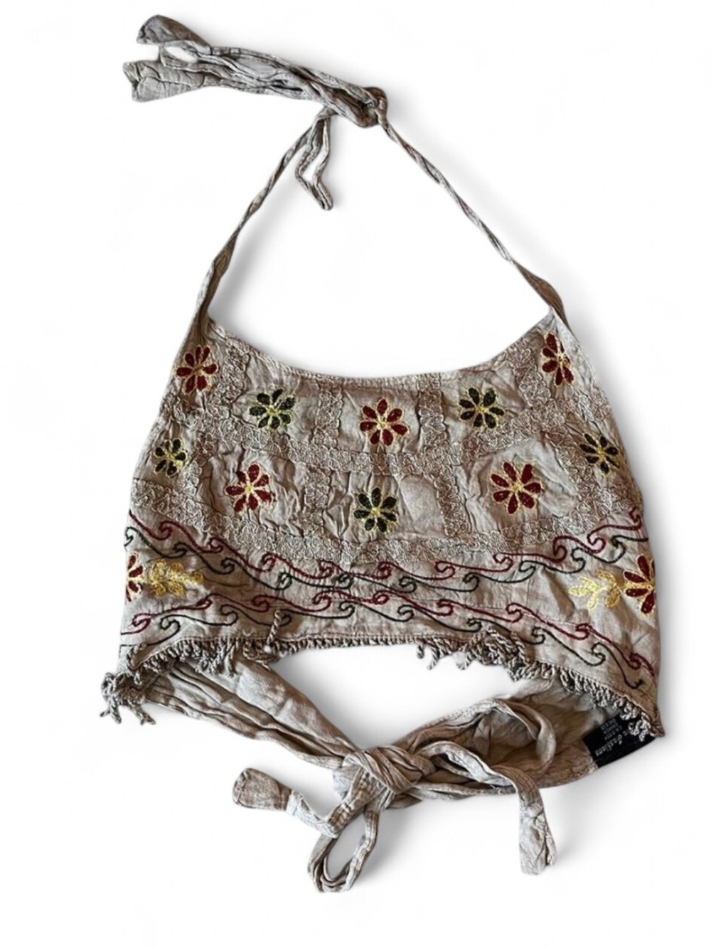 Y2K Embroidered Cream Floral Tie-Back Women's Halter Top 100% rayon one size